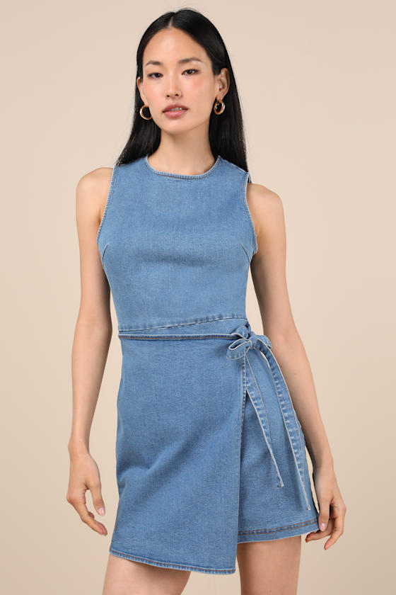 ワンピース ALAIA Wrap denim dress Asymmetric denim wrap dress in blue - Alaia | Mytheresa