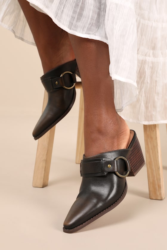 Lulus Filippa Coffee Pointed-toe O-ring Mules In Brown