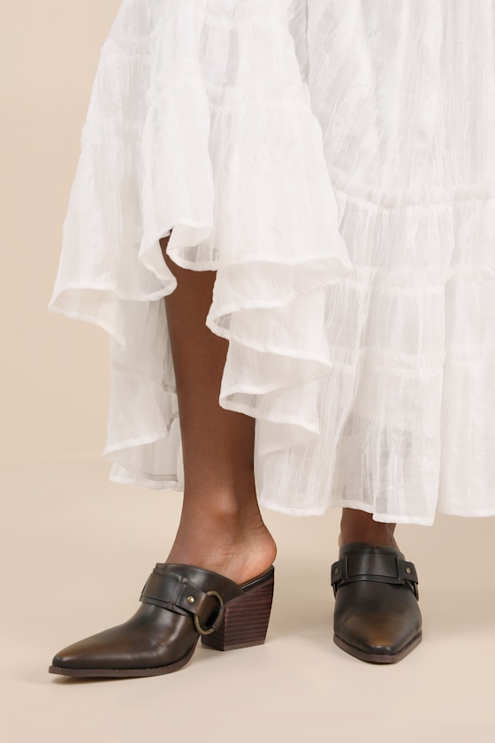 Lulus Filippa Coffee Pointed-toe O-ring Mules In Brown