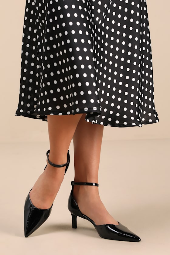 Lulus Janica Black Patent Pointed-toe Kitten Heel Pumps In Black