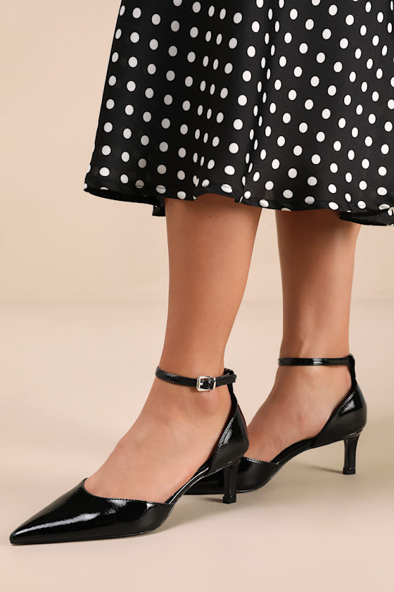 Lulus Janica Black Patent Pointed-toe Kitten Heel Pumps In Black