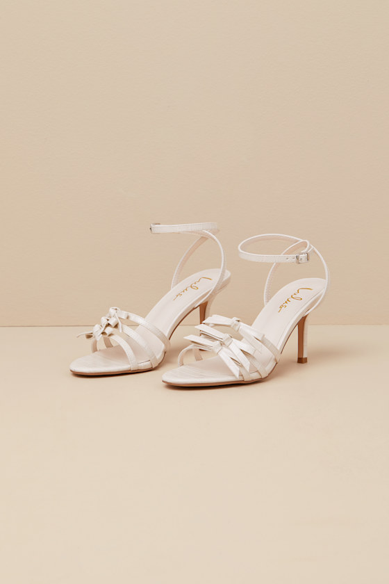 LULUS DEVEREUX BONE CROC-EMBOSSED BOW HIGH HEEL SANDALS