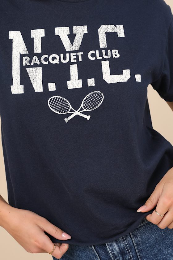 Retro Brand Nyc Racquet Club Navy Blue Graphic Tee In Navy Blue