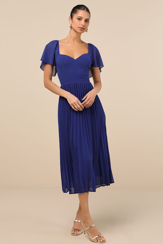 Lulus Calia Royal Blue Flutter Sleeve Midi Dress In Royal Blue