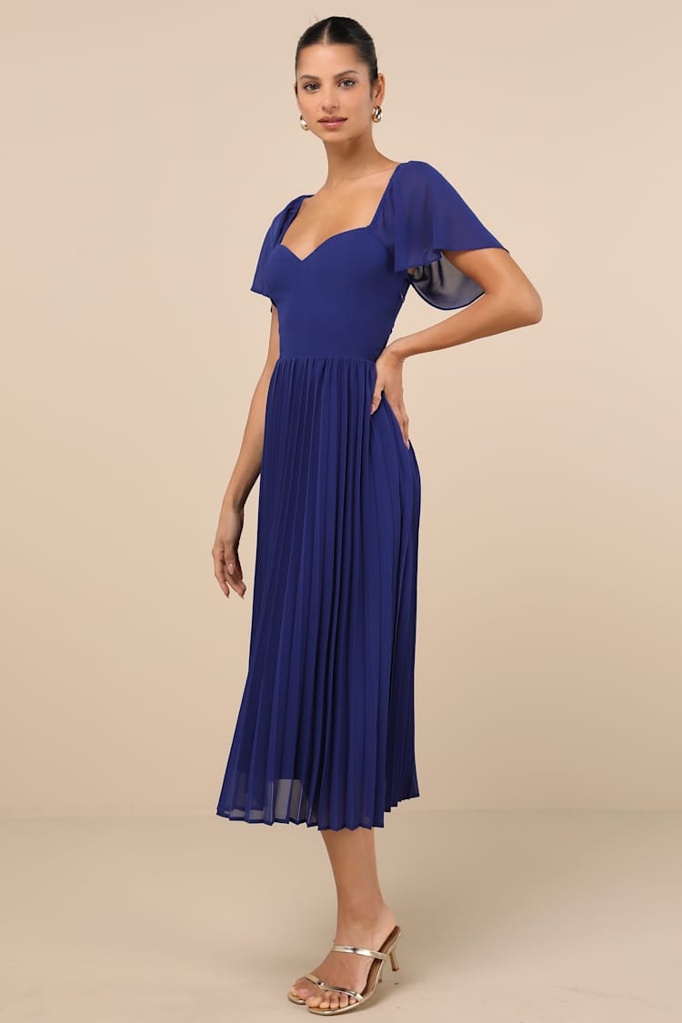Calia Royal Blue Flutter Sleeve Midi Dress