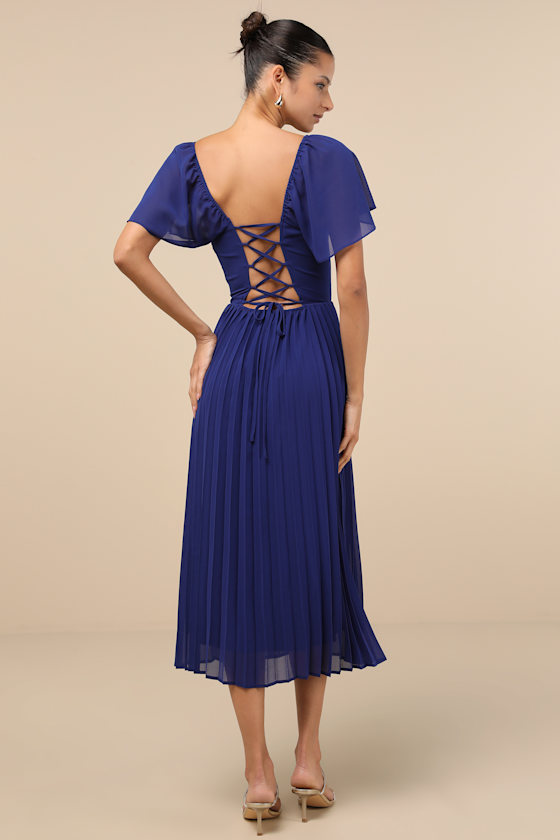 Lulus Calia Royal Blue Flutter Sleeve Midi Dress In Royal Blue