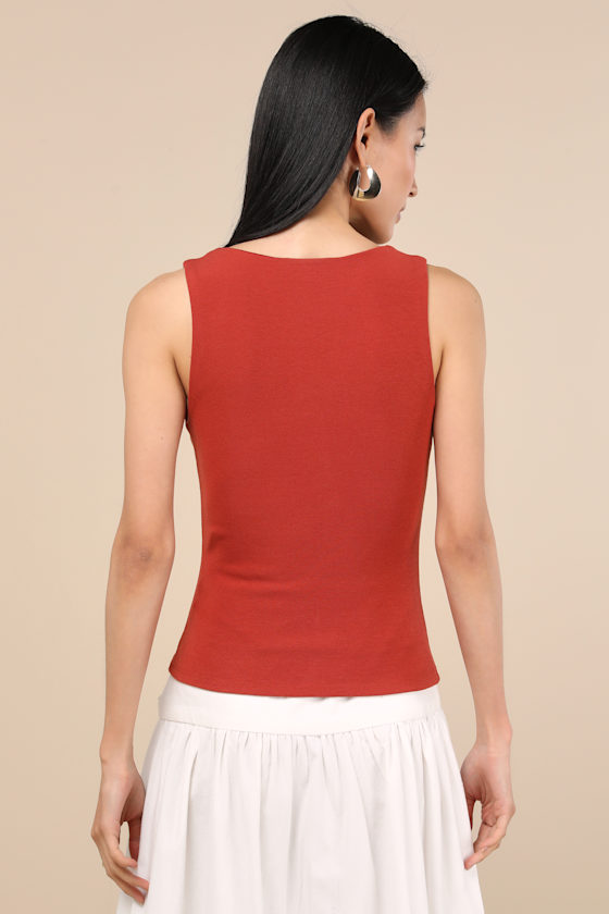Kosta Rust Red Ruched Jersey Knit Tank Top