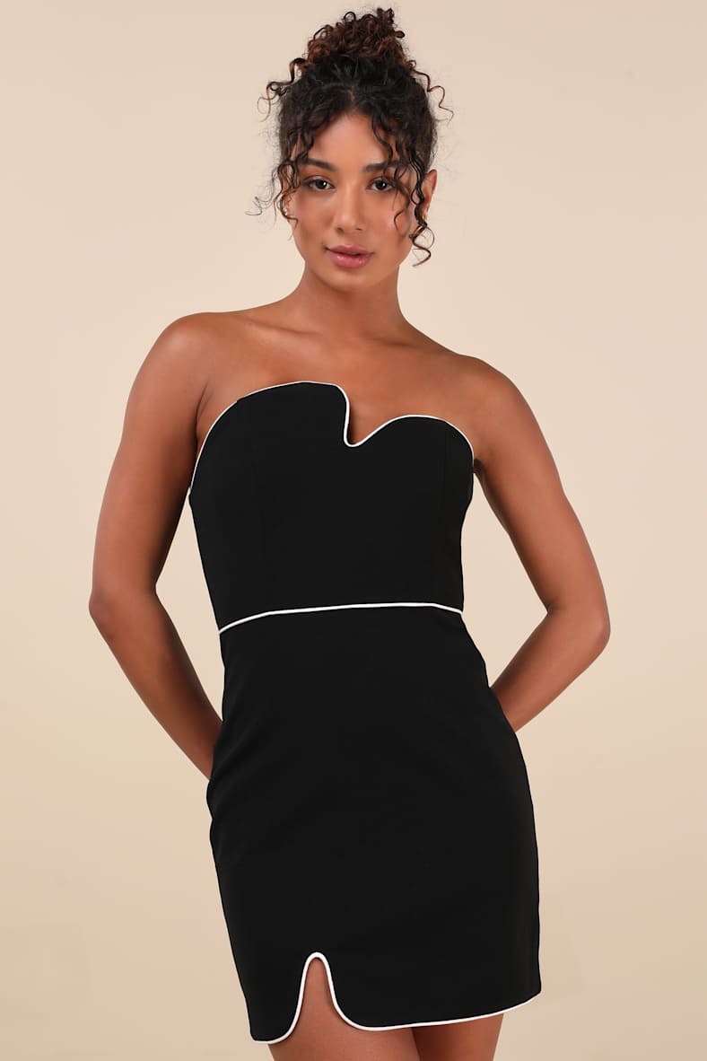 Iconic Stance Black Asymmetrical Strapless Mini Dress