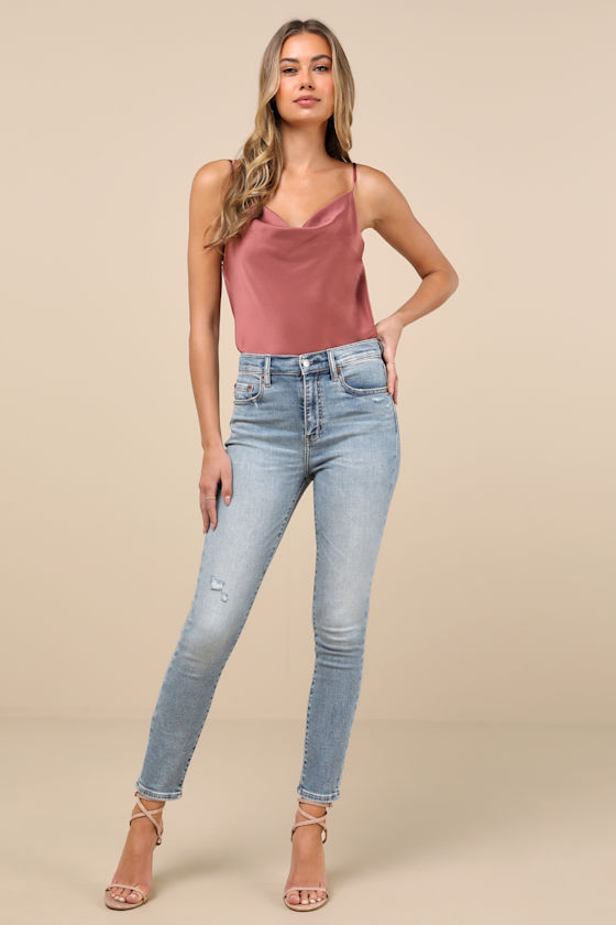 DAZE DENIM MONEYMAKER LIGHT WASH DENIM HIGH-RISE DISTRESSED SKINNY JEANS 