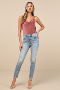 Moneymaker Light Wash Denim High-Rise Distressed Skinny Jeans