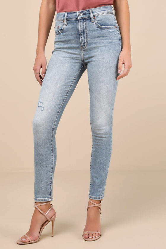 DAZE DENIM MONEYMAKER LIGHT WASH DENIM HIGH-RISE DISTRESSED SKINNY JEANS 