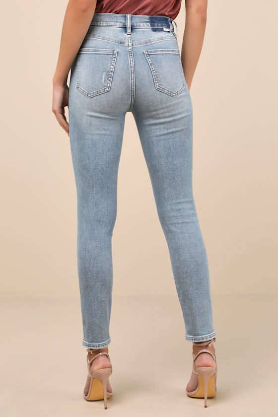 DAZE DENIM MONEYMAKER LIGHT WASH DENIM HIGH-RISE DISTRESSED SKINNY JEANS 