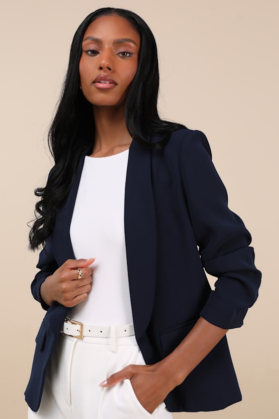 Established Excellence Dark Navy Ruched Blazer 5