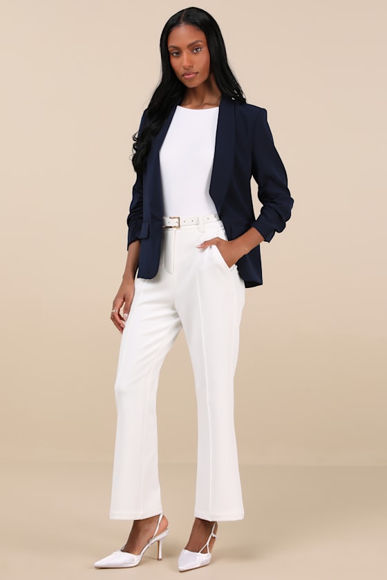 Established Excellence Dark Navy Ruched Blazer 6