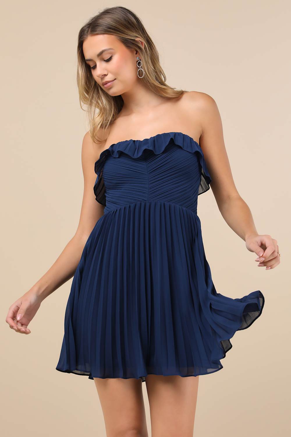 Always Remarkable Navy Blue Pleated Mini Dress
