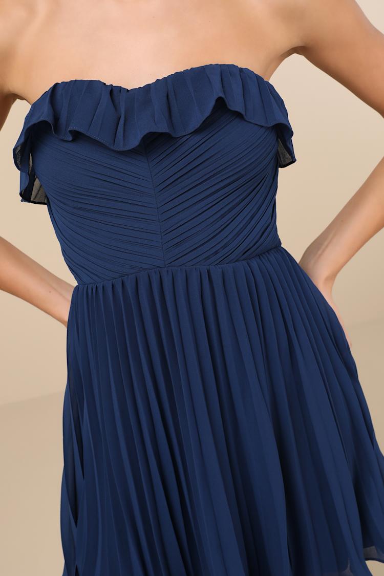 Always Remarkable Navy Blue Pleated Mini Dress