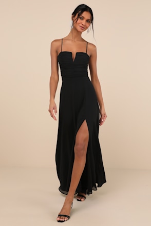 Black Maxi Dress - Black A-line Dress - Notched Maxi Dress - Lulus Black Maxi Dress - Black A-line Dress - Notched Maxi Dress - Lulus
