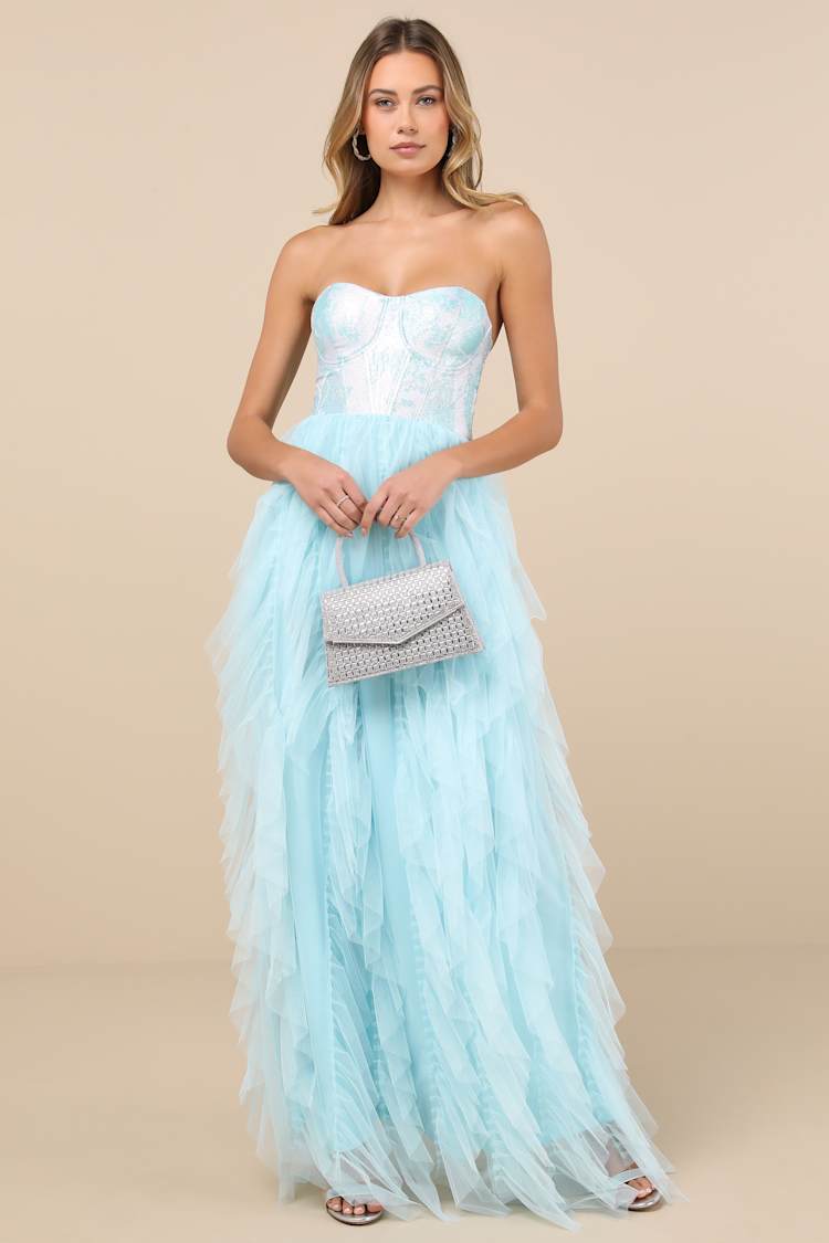 blue salsa dress BABARONI Tulle Dusty Blue Prom Dresses A-line Sweetheart Sleeveless Pleated  Beaded main image 1