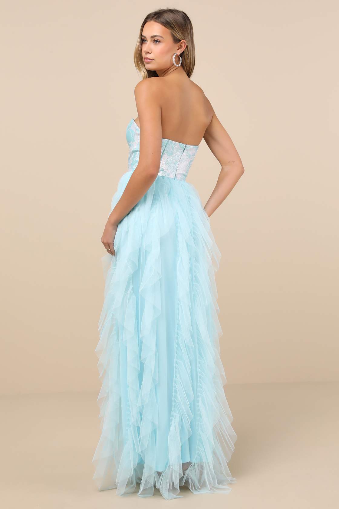 Malley Light Blue Ruffled Tulle Maxi Dress