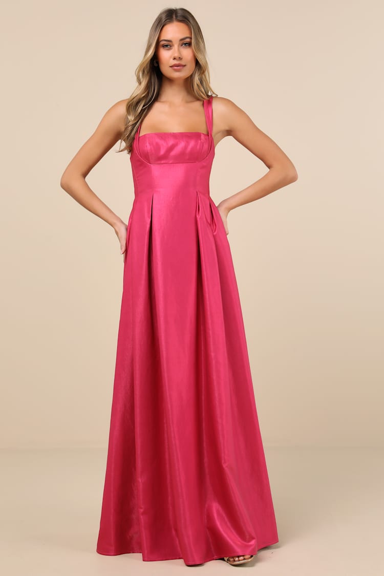 Shiny Magenta Dress - Tie-Back Maxi Dress - Shiny Taffeta Dress - Lulus
