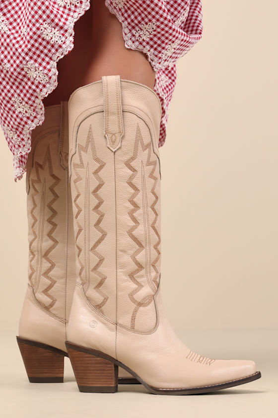 High Cotton Sand Leather Knee-High Western Boots 2