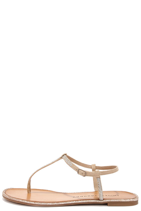Cute Beige Sandals - Rhinestone Sandals - Thong Sandals - $49.00 - Lulus