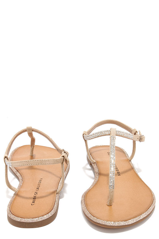 Cute Beige Sandals - Rhinestone Sandals - Thong Sandals - $49.00