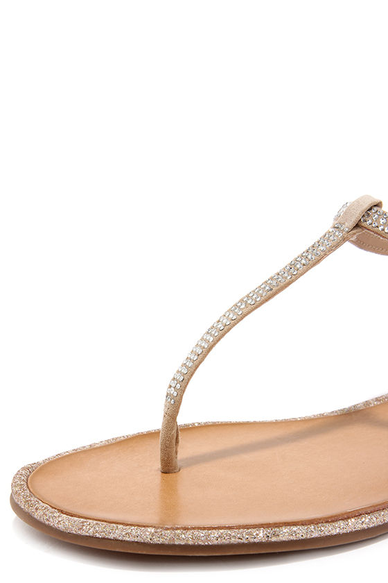 Cute Beige Sandals - Rhinestone Sandals - Thong Sandals - $49.00