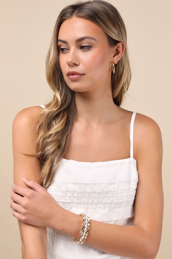 Lulus Exceptional Addition Gold And White Beaded Bracelet Set In Gold And White