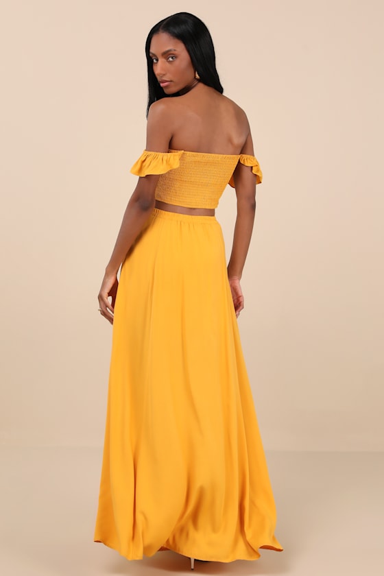 Lulus Trancoso Golden Yellow Two-piece Maxi Dress In Golden Yellow