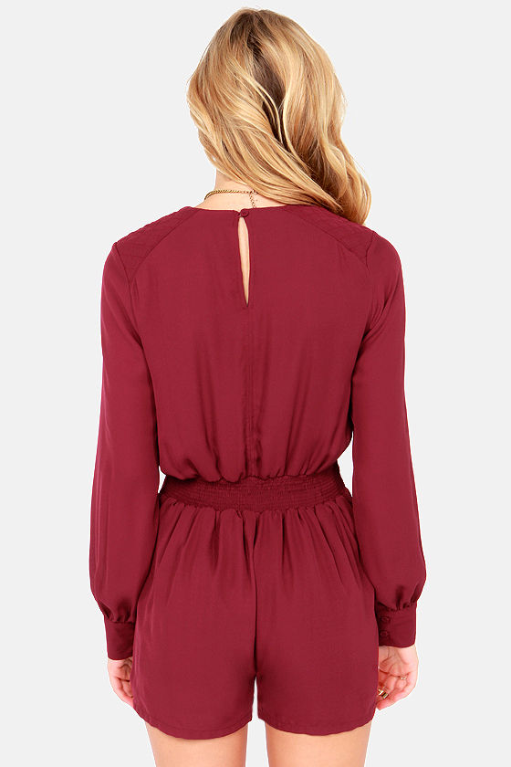 Burgundy Lined Active Romper