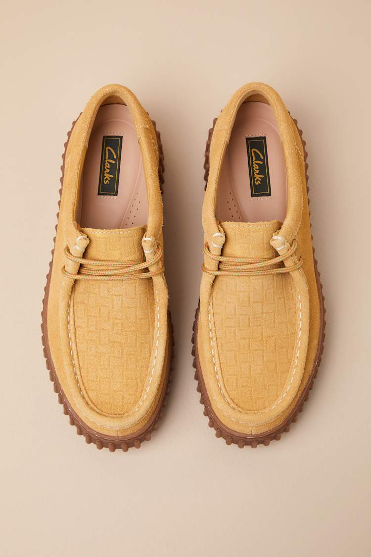 Torhill Bee Golden Tan Suede Leather Flatform Lace-Up Loafers
