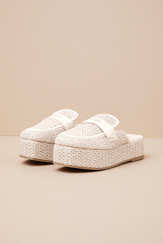 Beach By Matisse Wren Natural Raffia Platform Loafer Mules In Beige