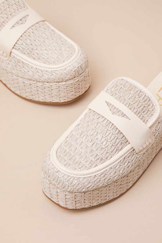 Beach By Matisse Wren Natural Raffia Platform Loafer Mules In Beige