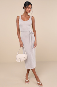 Summer Perfection Taupe and Ivory Striped Ribbed Midi Dress 1