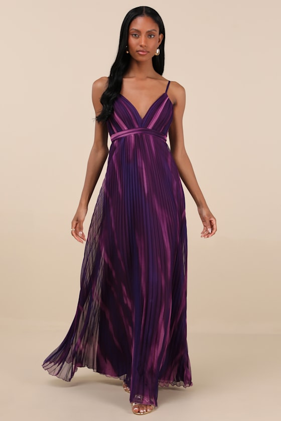 Purple Multi Maxi Dress - Pleated Maxi Dress - V-Neck Maxi Dress - Lulus