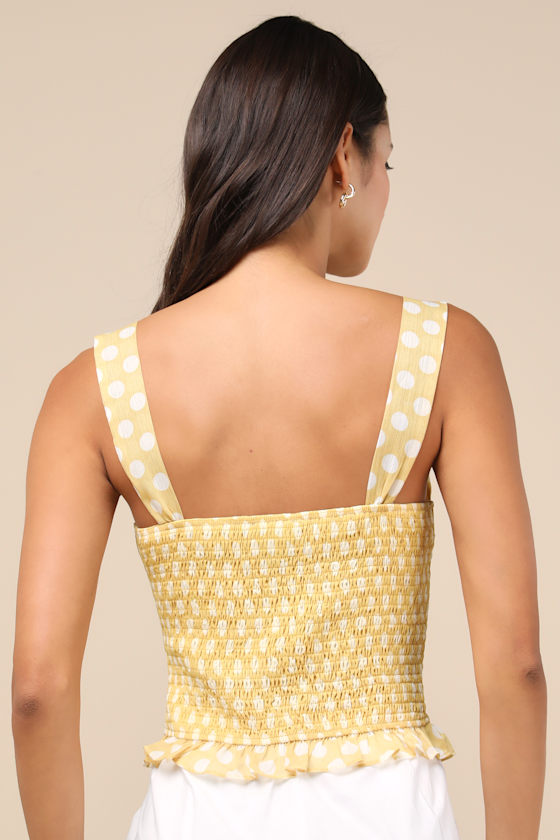 Shop Lulus Luci Yellow Polka Dot Ruffled Tank Top
