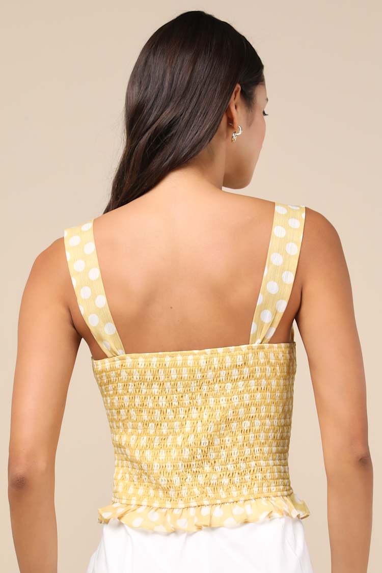 Luci Yellow Polka Dot Ruffled Tank Top