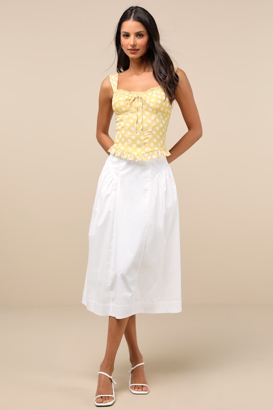 Shop Lulus Luci Yellow Polka Dot Ruffled Tank Top