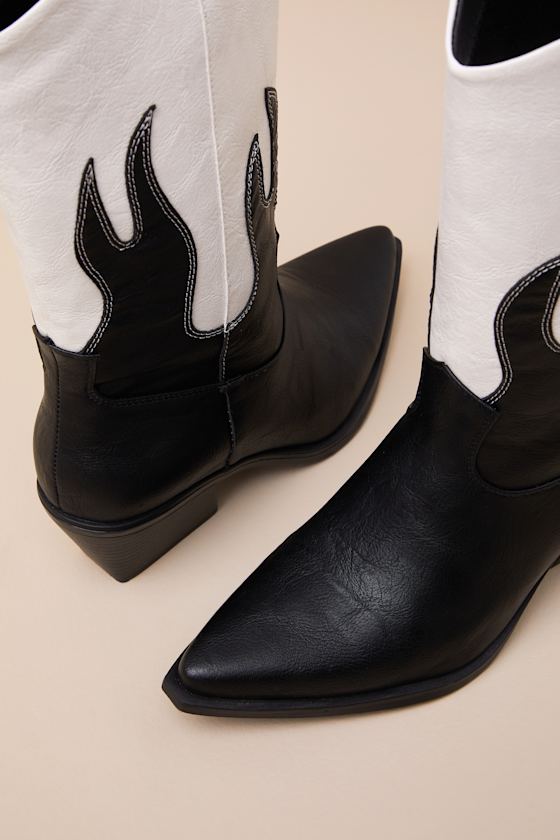 Lulus Ramblen Black And White Mid-calf Western Boots In Black And White