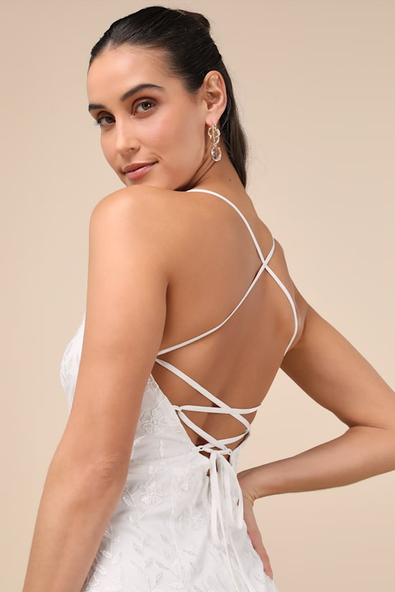 Lulus Lively Sweetheart White Embroidered Lace-up Mini Dress In White