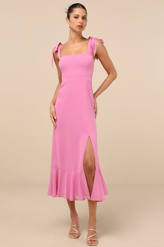 Lulus Summer Invite Pink Tie-strap Tiered Midi Dress In Pink