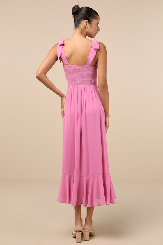 Lulus Summer Invite Pink Tie-strap Tiered Midi Dress In Pink
