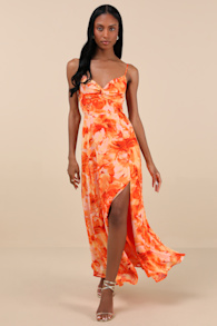 Beautiful Soul Orange Floral Print Twist-Front Maxi Dress 1