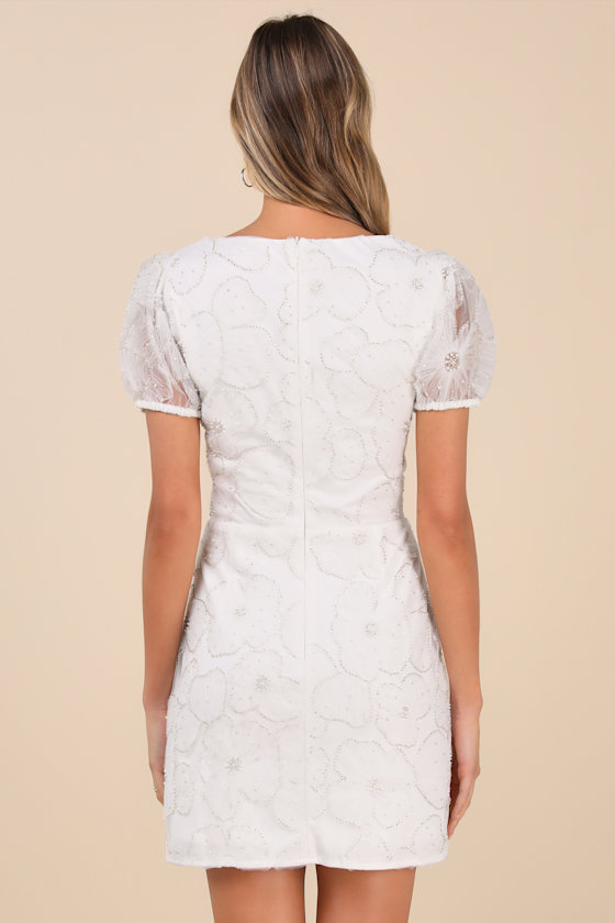 Lulus Tarabya White 3d Floral Beaded Mini Dress In White