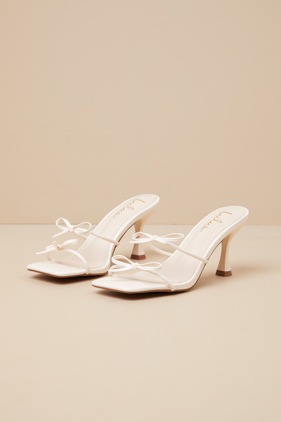 Serinda White Strappy Bow High Heel Slide Sandals 1