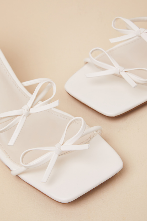 Lulus Serinda White Strappy Bow High Heel Slide Sandals In White