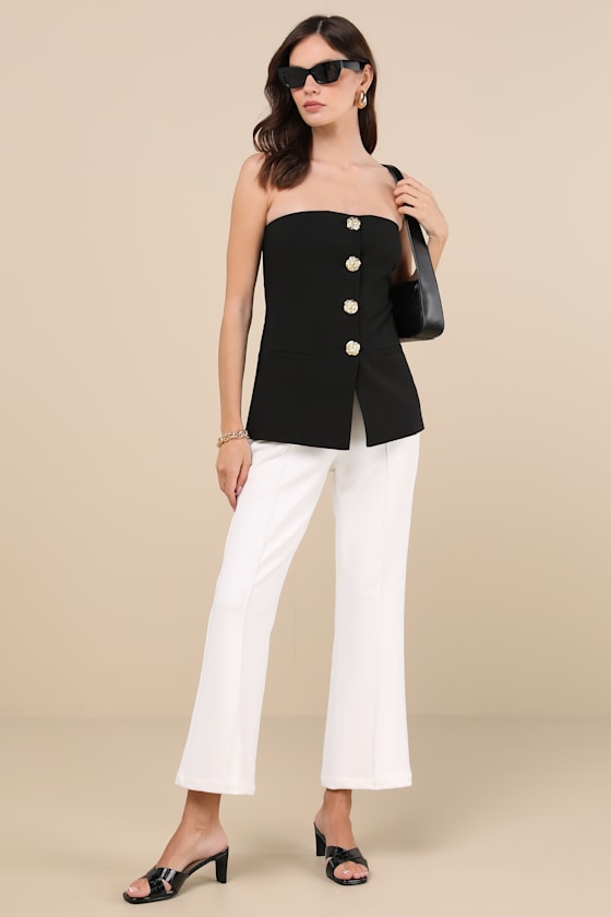 4TH & RECKLESS CLARE BLACK BUTTON-FRONT STRAPLESS TOP