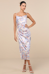 Truest Romance Slate Floral Print Sleeveless Ruched Midi Dress 1
