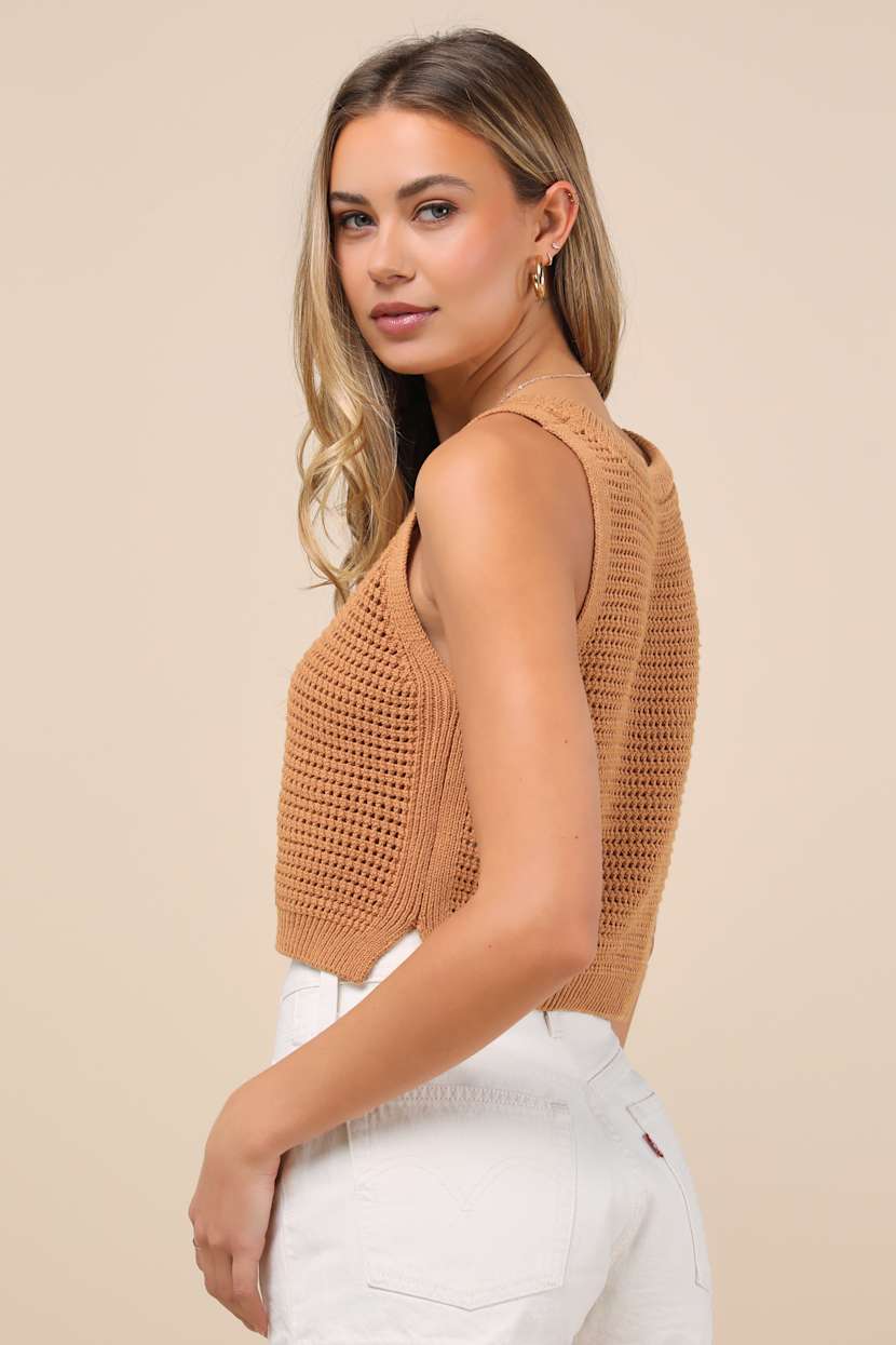 Get the Look Tan Loose Knit Sweater Tank Top